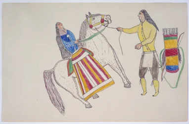 Man Greets Woman on Horse